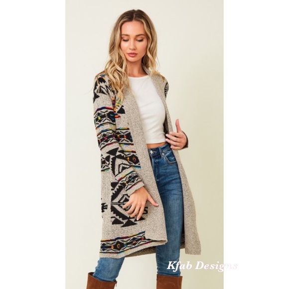 ❤️LAST 1 Aztec Rainbow Jacquard Long Sweater Cardi - Picture 5 of 8